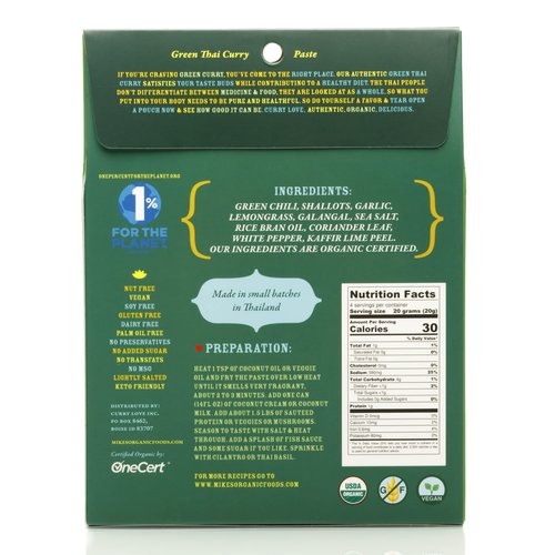 Organic Green Thai Curry Paste - Vegan, Authentic, Sugar-Free, Keto-Friendly, Made in Thailand | 6 Packs of 2.8 oz Pouches