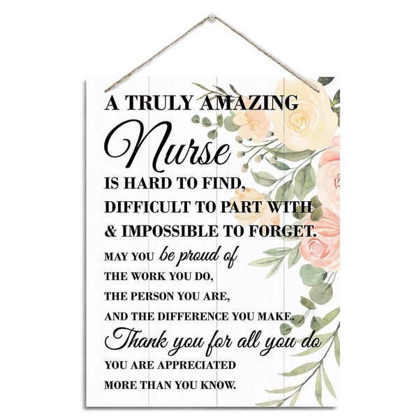 Nurse Gifts, Rustic Hanging Wood Plaque Sign, Nurse Retirement Gift for Women Men, Nurse's Day Gift, Inspirational Decor, Appreciation Gift for Nurse, A Truly Amazing Nurse is Hard to Find... Sign