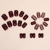 Burgundy Press on Nails Short Square Fake Nails Glossy False Nails with Silver Glitter Designs Full Cover Acrylic Nails Fall Glue on Nails Short Artificial Nails for Women 24Pcs