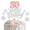 Happy 30th Birthday Cake Topper, 30th Birthday Party Decorations, 30 Cake Topper, Cake Supplies for Women, Rose Gold and Silver