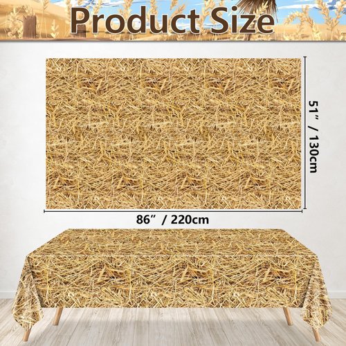 PTECDROTS 4Pcs Straw Tablecovers, Westtern Theme Birthday Tablecloths Plastic Farm Hay Table Cloths for Cowboy Western Party Supplies Farm, Hawaiian Luau, Hay Bales Party Decorations, 51x86 Inch