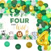 Jungle Theme 4th Birthday Decorations, Four Ever Wild Birthday Decorations Boy, Sage Green Jungle Balloon Arch Kit, Four Ever Wild Backdrop, Number 4 Foil Balloons Artificial Palm Leaves