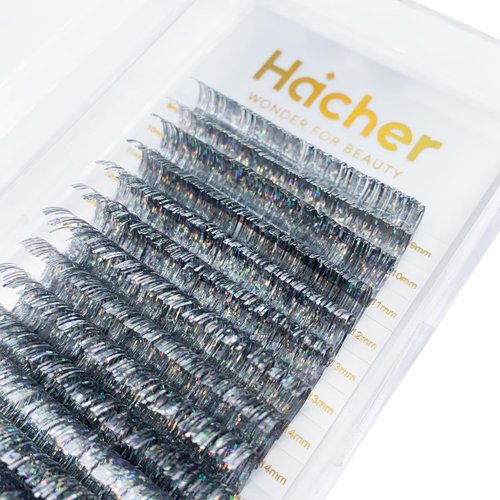 HAICHER Colored Lash Extensions CC Curl 9-18mm Mixed Lash Trays, Holographic Lash Tinsel for Eyelash Extension (Silver, Volume)