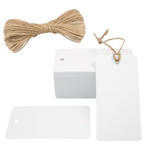 G2PLUS 100PCS Blank Gift Tags,3.5” x 1.7” White Kraft Paper Gift Tag with String, Rectangle Hanging Tags for Arts and Crafts Wedding Holiday, Teachers Day,Christmas,Thanksgiving,Party Favors