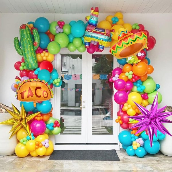 Mexican Fiesta Party Decorations Balloons Kit 155 Pcs Fiesta Balloons Arch with Cactus Llama Taco Foil Balloons for Mexican Fiesta Theme Party Carnival Cinco De Mayo Birthday Supplies