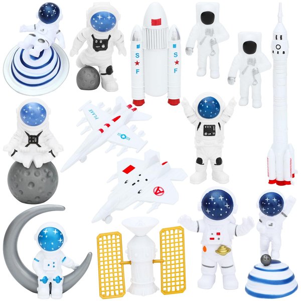 ONEST 14 Pieces Miniature Astronaut and Rocket Figurines Mini Spaceman Playset Resin Astronaut Decoration for Cake Toppers Home Decoration Office Desktop