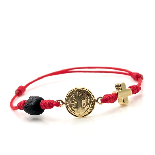 St Benedict Red String Bracelet for de New Family Member Genuine Azabache Jet Stone Welcome to the World