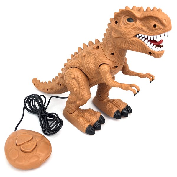 Walking Dinosaur T-Rex with Realistic Sounds, Wired Fossil Remote Control, 8 inches Tall - Brown / Orange