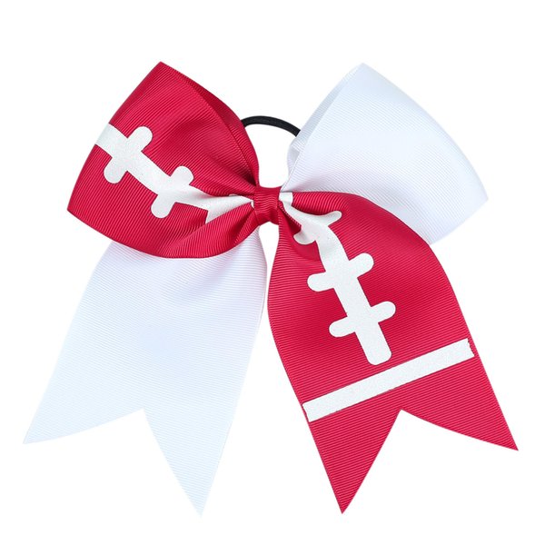 7" Softball Cheer Bows Hair Accessories, Girls Hair Bows Cheerleading Team Girls Ponytail Holder Elastic Hair Ties.(FQ10) (Red)