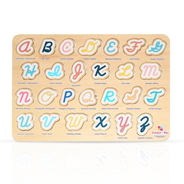 Cursive Alphabet Puzzle for Children, Bilingual English/Spanish, Educational Toy for Children