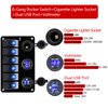 FXC 12 Volt Aluminum Marine Boat Rocker Switch Panel Waterproof 6 Gang Toggle Switch Panel Blue LED Lighted for Car Truck RV UTV ATV with USB Cigarette Lighter Socket Voltmeter