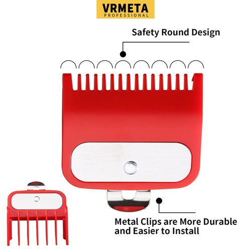 VRMETA Professional Hair Clipper Guards Guide Combs with Metal Clip Hair Clipper From 2 Cutting Lengths is 1 1/2” and 1/2” (1.5 and 4.5 mm), Fits Most Wahl Clippers Guide Combs (2 PCS （RED）)