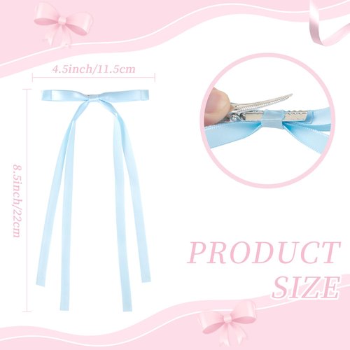 TOKUFAGU 10PCS Hair Bows for Women Clips,Long Tail Ribbon Hair Bow Clips Barrettes Tassel Ribbon Bowknot Ponytail Solid Satin Accessories for Women Girls (10 long 5 color)