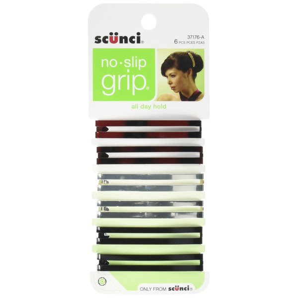 Scunci No-Slip Grip Open Center Stay Tight Barrettes, 6 Count