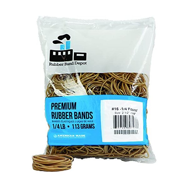 Rubber Bands, Size #16, Rubber Band Depot, Approximately 475 Rubber Bands Per Bag, Rubber Band Measurements: 2-1/2" x 1/16'' - 1/4 Pound Bag