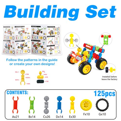 Yumiga STEM Building Toys for 3 4 5 6 7 8 Year Old Boys Girls, 125 Pcs Building Blocks Educational STEM Kit Learning Creative Toys for 3-5 4-8 5-7 6-8 Kids, Christmas Birthday Gifts for Kids