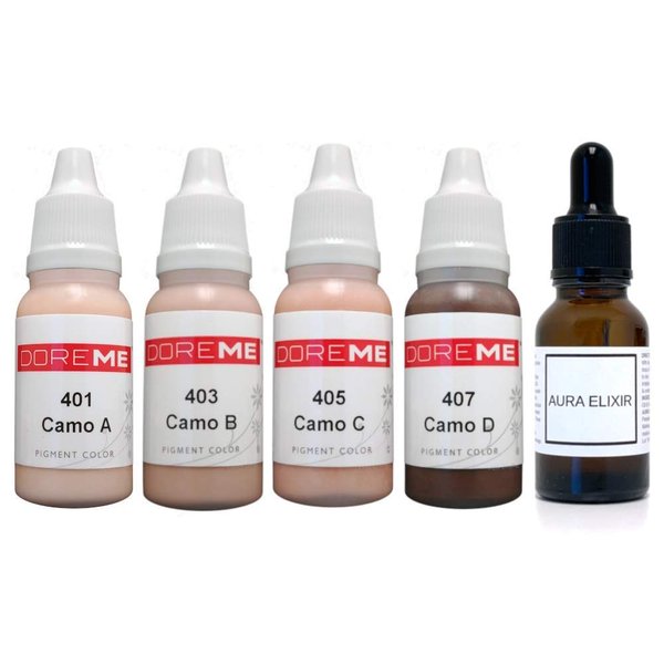 Doreme Permanent Makeup Camoflauge Pigment Set Kit Skin Tone Ink Color Cosmetic Microblading Micropigmentation Aura Elixir Sets, Camoflauge Set