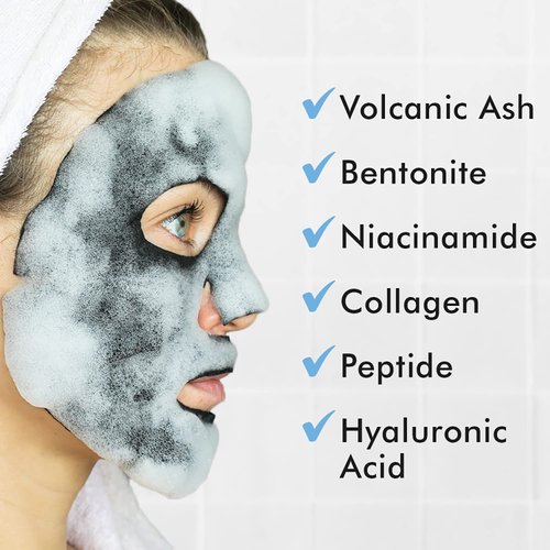 Ebanel 10 Pack Carbonated Bubble Clay Mask, Deep Cleansing Face Mask, Detox Volcanic Ash and Bentonite Clay Mask with Collagen Peptides, Vitamin C, Hyaluronic Acid, Niacinamide