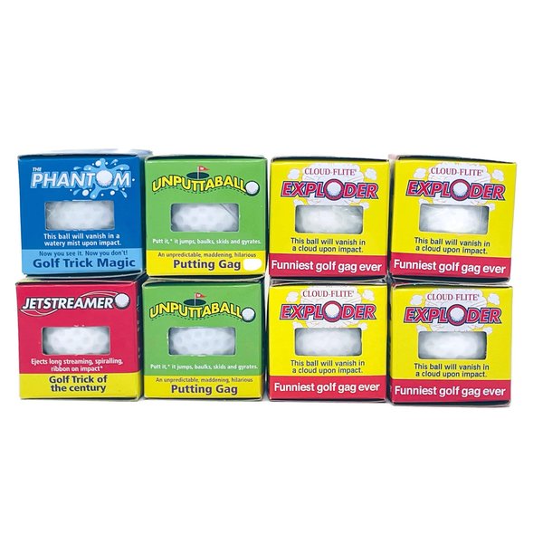 Lot 8 Trick Golf Balls Jokes Exploding, Mist, Wobble, Streamer