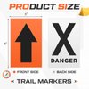Yousoontic 100 Pcs High Visibility Arrow and Danger x Signs Outdoor Bulk Black Orange Racing Course Trail Markers Double Sided UV Printed Easy to Mount Sign for Camping Hiking Hunting Driving, 8" x 5"