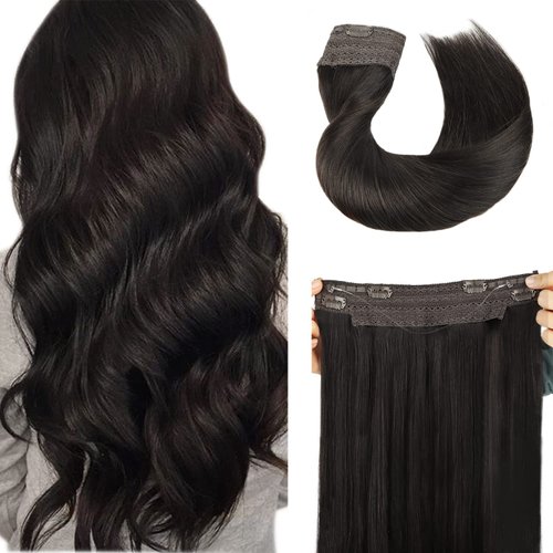 Wire Hair Extensions, 18 inch 95g Natural Black Invisible Wire Fish Line Hair Extensions Straight Lashey Real Human Hair Extensions for women Remy Human Wire Hair Extensions