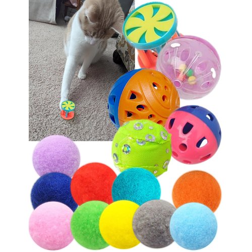 HEUHAI Cat Toy Balls Set - 6 Unique Styles & Colors with Bells, Sturdy Plastic Jingle Balls for Indoor Cats - Encourages Active Play & Mental Stimulation for All Cat Breeds & Sizes
