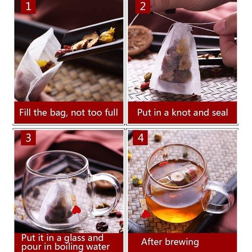 300 piece disposable tea bag with drawstring for loose tea, empty tea bag of wood pulp material,Tea filter bag with free tea spoon, suitable for loose tea, coffee, spices, herbs (3.54 x 2.75 inch)