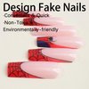 BABALAL Square Press on Nails Long Fake Nails Red French Glue on Nails Spider Design Acrylic Nails 24Pcs Squoval Manicure Artificial False Nails for Women and Girls