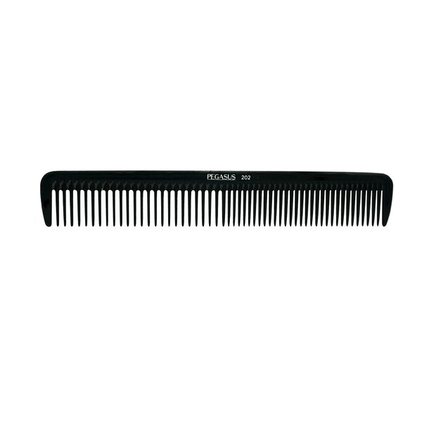 Pegasus 202, 7in Hard Rubber Hair Detangling/Trimmer Course Tooth Comb, Seamless, Smooth Edges, Anti Static, Heat and Chemically Resistant, Everyday Grooming Comb | Peines de goma dura - Black
