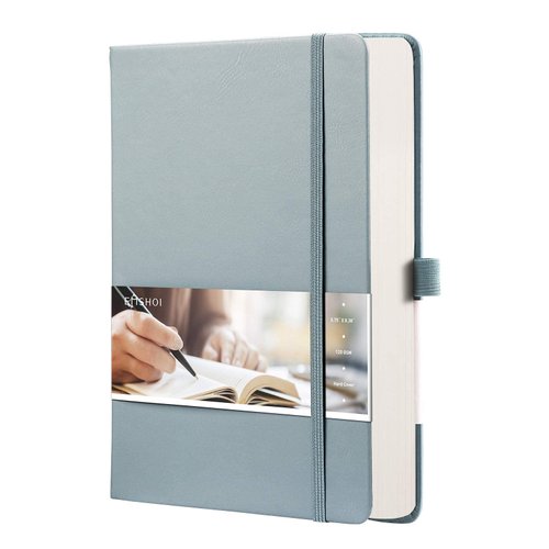 EMSHOI Dotted Notebook - 256 Pages A5 Dotted Grid Journal Notebook,120gsm Thick Paper,16 Perforated Pages, Smooth PU Leather, Inner Pocket,5.75'' × 8.38''-GrayBlue