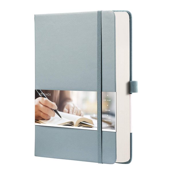 EMSHOI Dotted Notebook - 256 Pages A5 Dotted Grid Journal Notebook,120gsm Thick Paper,16 Perforated Pages, Smooth PU Leather, Inner Pocket,5.75'' × 8.38''-GrayBlue