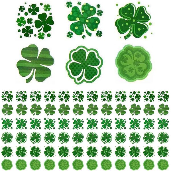 EVECILOO 144 pcs St. Patrick's Day Tattoos Shamrock Tattoo Stickers Four Leaf Clover Temporary Tattoos Clover Tattoos Irish Tattoos for St Patricks Day Decorations Party Decor Accessories
