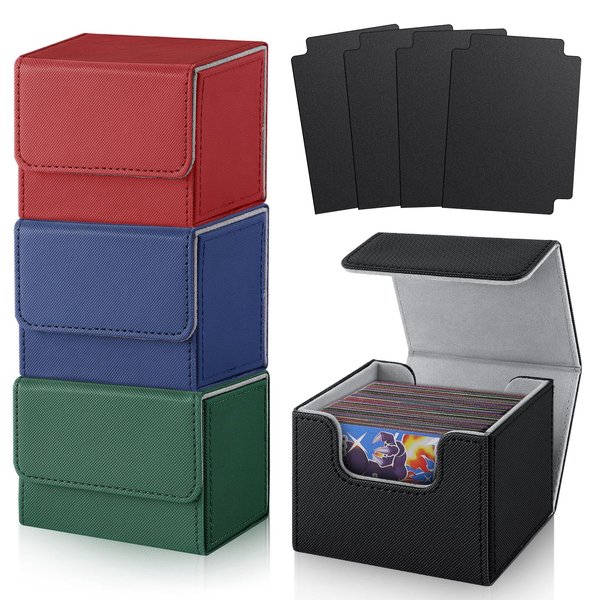 TiopLior Card Deck Box Fit for MTG Deck Box with Black Card Dividers, 4 Pack Horizontal Leather Deck Card Box for TCG Magic Commander Trading Card Deck Box Card Storage Box