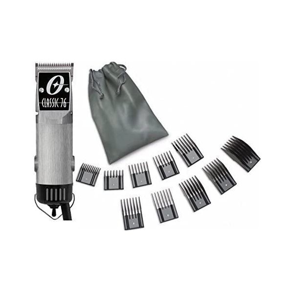 Oster Classic 76 Brushed Aluminum Color Limited Edition Hair Clipper + 10 PC Comb Set