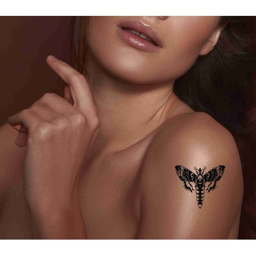 Dopetattoo 6 Sheets Temporary Tattoo Realistic Insects Death's-Head Moth Dragonfly Fake Tattoos Neck Arm Chest for Women Men Adults
