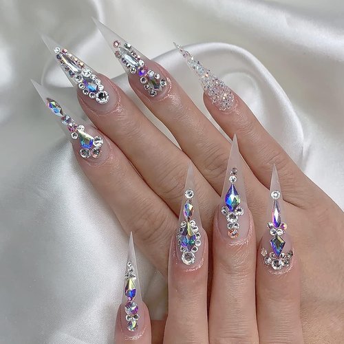 Nail Art AB Crystals Rhinestones Set - 3100pcs Nail Gems Flatback Jewels for Acrylic Nails Design, 12 Types of 600 Special-Shaped Diamonds + 2500 Flatback Rhinestones Kit for Nail DIY Decorations