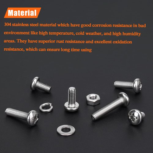 HELIFOUNER 380 Pieces M4 x 5mm /6mm /8mm /10mm /12mm /16mm /20mm, Phillips Pan Head Machine Screws, Metric Screws Bolts Washers Nuts Kit, 304 Stainless Steel