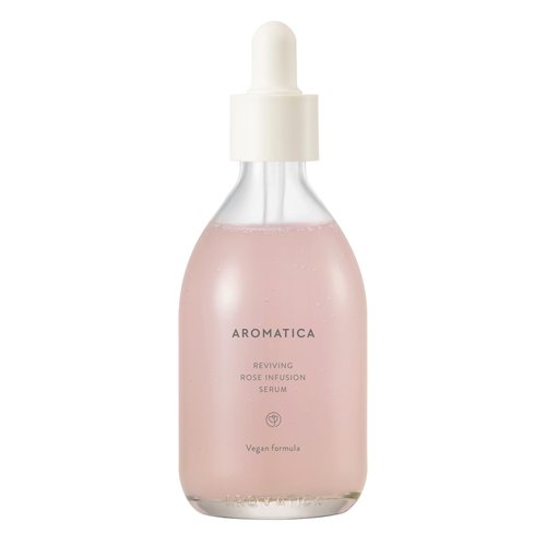 AROMATICA Reviving Rose Infusion Serum 3.38oz / 100ml, Vegan, Anti-aging hydrating serum, Glowing Serum for dry skin | with Damask Rose Water and Rose Oil