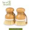 Set of 2 Eco-Friendly Non-Scratch Bamboo Kitchen Cleaning Brushes | Compact Wooden PP Dish Scrubbers with Ergonomic Handles and Hanging Ropes (3.9 x 1.3 inches, 0.21 lbs Each)