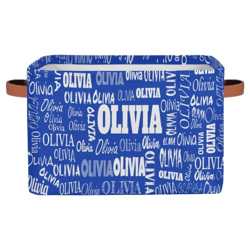 KFNHN Personalized Kids Toy Box with Name, Custom Nursery Baskets Cubes Box, Kids Custom Storage Basket Laundry Baskets Organizer with Handles, Royal Blue Background