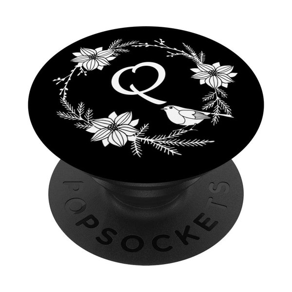 Cell Phone Pop Out Holder,White and Black Floral Letter Q PopSockets PopGrip: Swappable Grip for Phones & Tablets