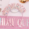 Aprince Pink Birthday Headband Birthday Crown Birthday Sash for Women Birthday Tiara Happy Birthday Headband Party Decorations Birthday Crown for Girls