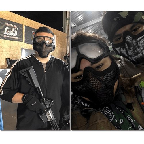 Outgeek Airsoft Half Face Mask Steel Mesh and Goggles Set (Black)