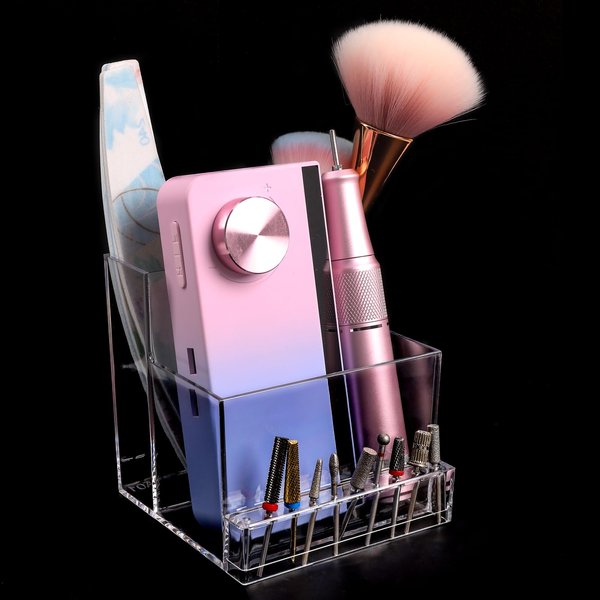 ANGNYA Nail Drill Holder Grinding Bit Storage Box, 10 Holes Transparent Nail Drill Bit Holder Plastic Nail Drill Tool Organizer Manicure Tools Display Box for Nail Tech Supplies (Transparent)