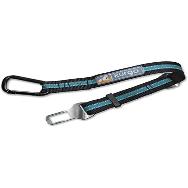 Kurgo Direct To seat belt Tether for Dogs, Universal Car seat belt for Pets, Adjustable Length Dog Safety BeltQuick & Easy Installation, Carabiner AttachmentCompatible with Any Pet Harness |Blue