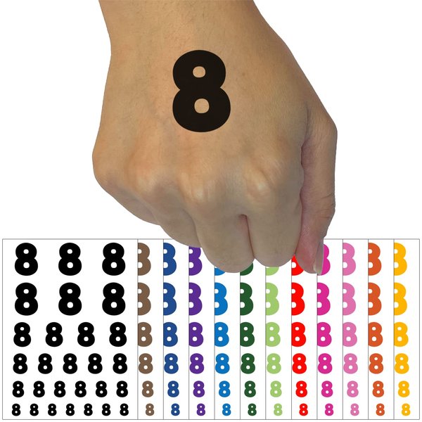 Number 8 Eight Fun Bold Font Temporary Tattoo Water Resistant Fake Body Art Set Collection - Dark Green (One Sheet)