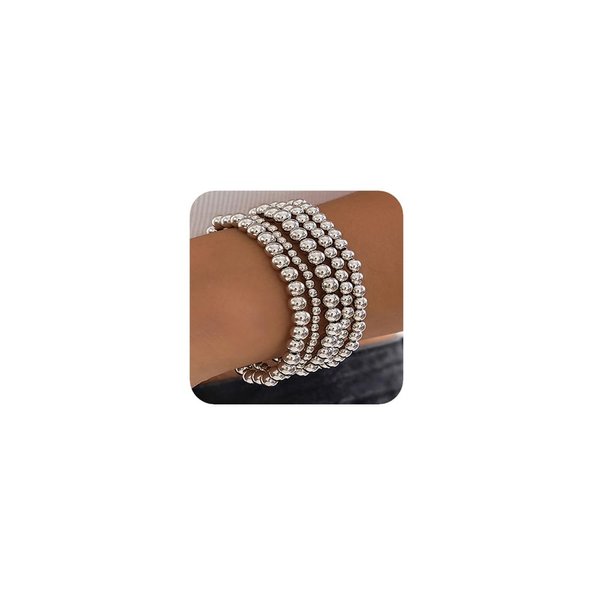 fxmimior Fashion Boho Dainty Simple Silver Gold Chain Bracelets Set for Women Adjustable Chunky Flat Cable Chain Love Punk Bracelets for Women 5Pcs (Silver)