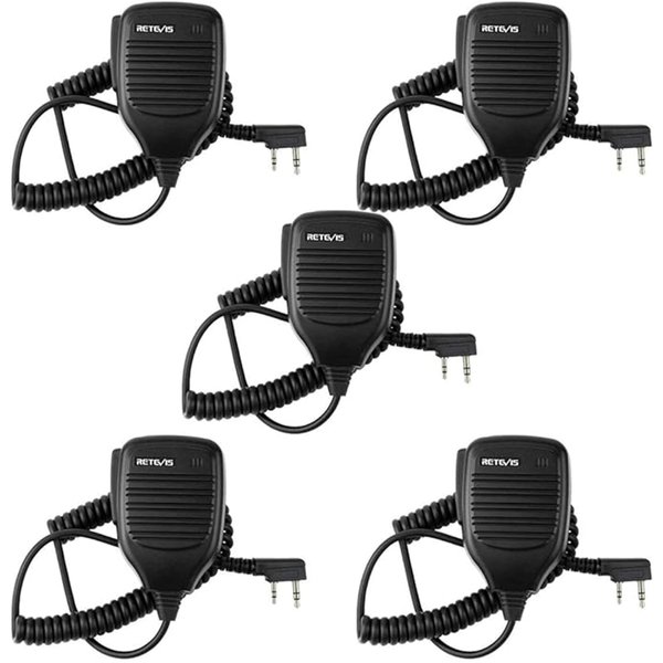 Retevis 2 Pin Shoulder Mic Speaker, Walkie Talkie Mic, Compatible with Retevis H-777 RT22 RT68 RT21 H777S RT85 RT17 RT19 RT15 BAOFENG UV-5R BF-F8HP Samcom pxton TIDRADIO Kenwood Walkie Talkie (5 Pack)