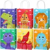Pajean 24 Pcs Dinosaur Party Favor Bags w/ Handle, Dinosaur Kraft Paper Gift Bags Kids Goodie Treat Bags Boys Girls Dinosaur Dino Theme Birthday Baby Shower Party Supplies Cookie Gift (Cartoon Style)