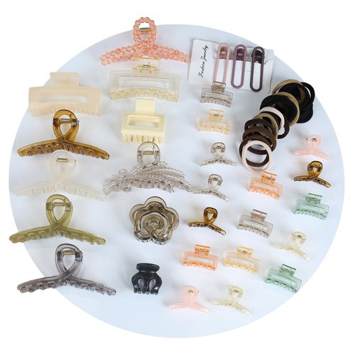 80PCS Hair Accessories For Thick Medium Thin Curly Hair,Elastic Hair Ties,Hair Clips Claw,Mini Square Claw Clips，No Damage For Your Hair